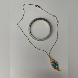 Alexis Bittar - Feather Turquoise Pendant Necklace & skinny bracelet